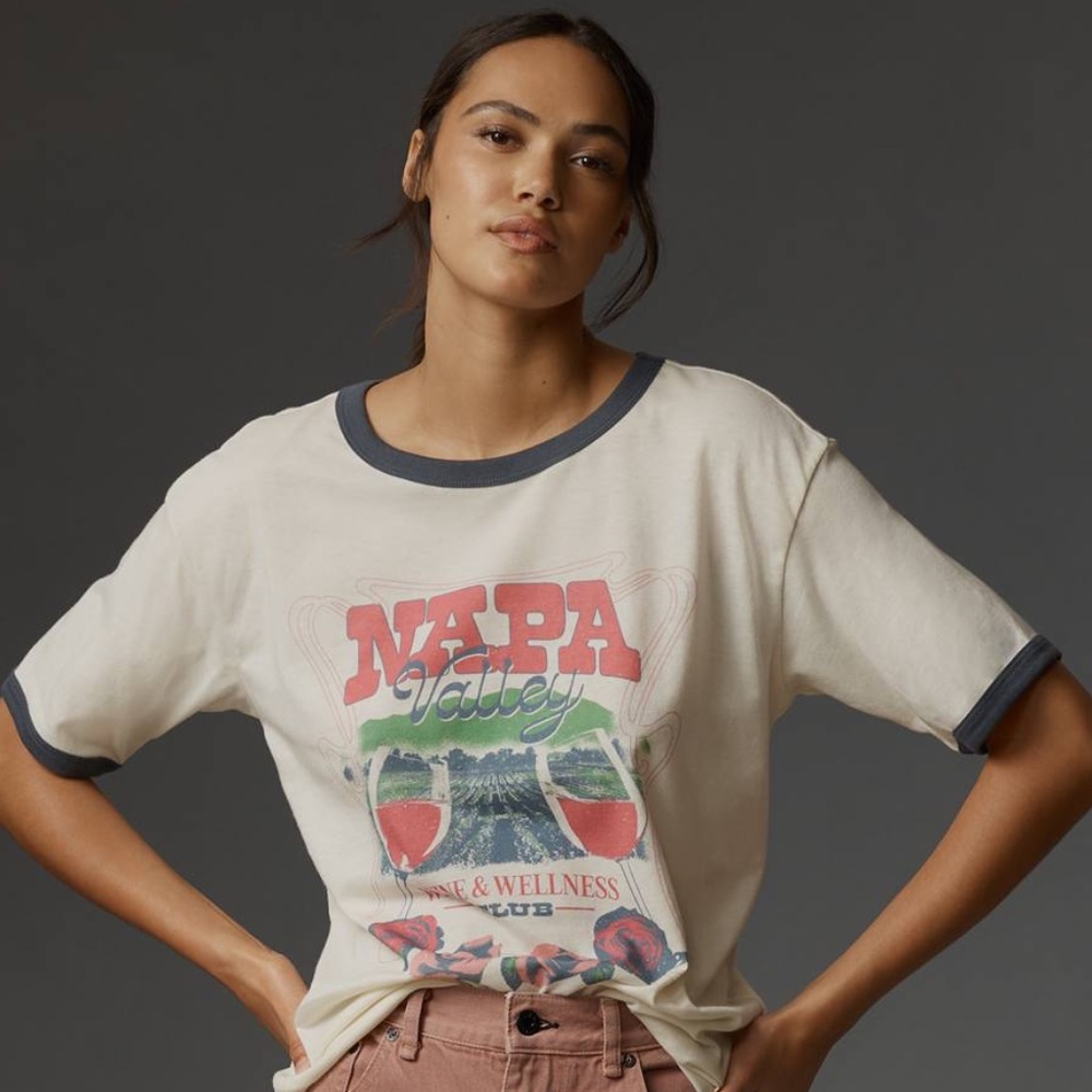 Anthropologie Girl Dangerous Size S Napa Valley Ringer Ivory T-shirt BNWT